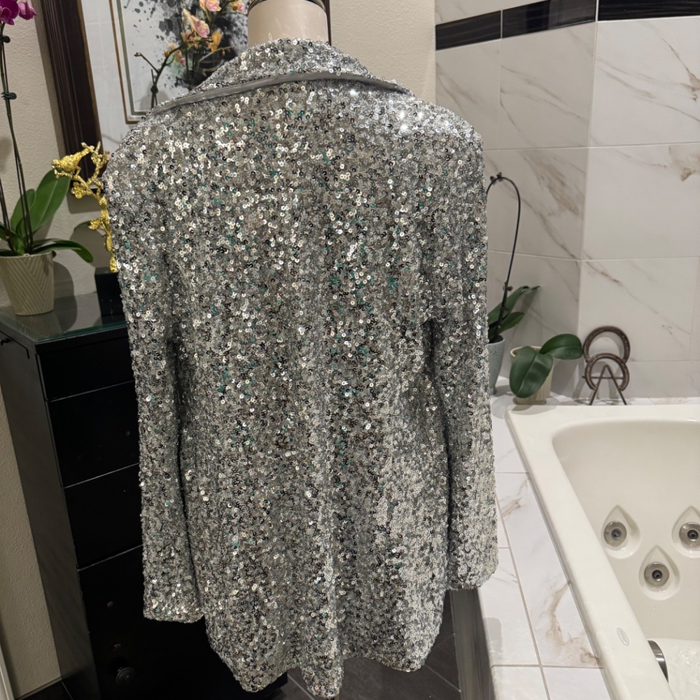 AZALEA WANG  SEQUIN BLAZER JACKET SILVER XL - Picture 9 of 12